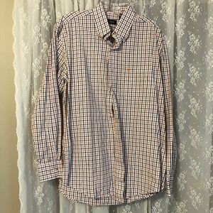 Izod Orange and Navy checked button down